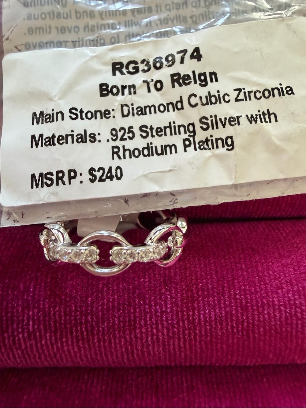Born To Reign Sterling Silver Cubic Zirconia Link Ring - Silver RG36974